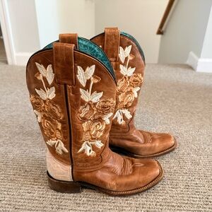 Corral women’s honey floral western cowboy boots - square toe, teal lining